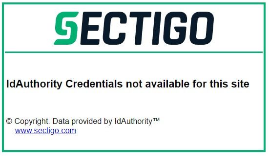 Screenshot of Sectigo window indicating that the website cannot be verified