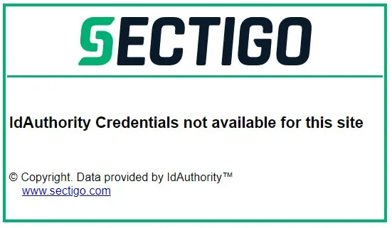 Screenshot of Sectigo window indicating that the website cannot be verified