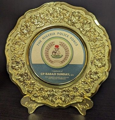 Plaque of Honor CNC Intelligence Received from the Nigeria Police