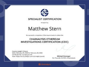 Chainalysis Ethereum Investigation Certification (CEIC)