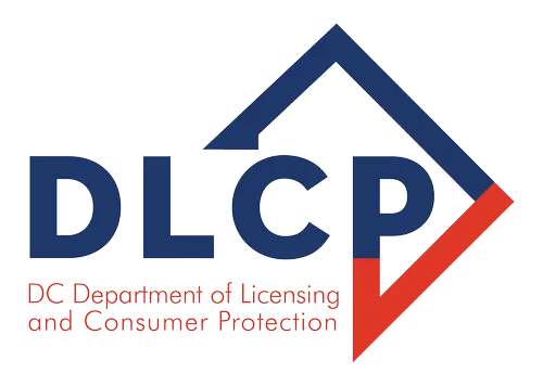 Logo of the DC Department of Licensing and Consumer Protection with a blue and red geometric design.