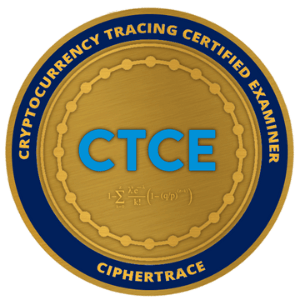 Cryptocurrency Tracing Certified Examiner (CTCE) certification badge issued to Matthew Stern by CipherTrace on January 5, 2024, expired January 4, 2025