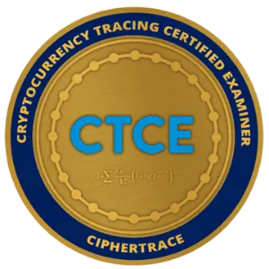 Cryptocurrency Tracing Certified Examiner (CTCE) certification badge issued to Matthew Stern by CipherTrace on January 5, 2024, expired January 4, 2025